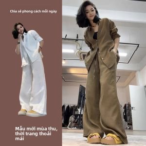 LIANGYILAILIN | Relaxed Fit Long Sleeve Shirt and Wide Leg Pants Set