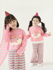YOEHYAUL | Bộ Đồ Bé Gái Mùa Xuân Họa Tiết Sọc Đa Màu Quần Knit Áo Dài Không Tay Và Vest