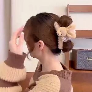 Kẹp Tóc Càng Cua Phủ Lông Mịn Hình Gấu Thỏ Đáng Yêu Xinh Xắn