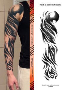 XM XP Tattoo Sticker ติดตัวเต็มแขนแบบยั่งยืน ต้านน้ำ ไม่สะท้อนแสง สำหรับผู้ชายและผู้หญิง รูปใบไม้สีเขียวจากธรรมชาติ