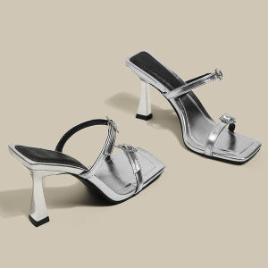 Pendany Square Head Sandals Womens Summer Fashionable Outdoor Wear Rhinestone Elegant Black High Heel Sandals Thin Heel