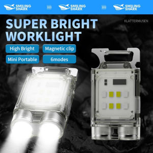 Smiling Shark | SMILING SHARK TIP062 Rechargeable Keychain Light Mini COB Work Light Portable Flashlight with Hook & Magnetic Clip for Hiking