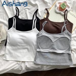 Womens Solid Color Straps Sleeveless Slim Camisole with Comfortable Chest Pad Daily Top Travel Inside Sport Cotton Vest