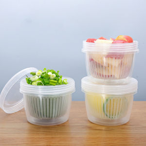 2 Layer Plastic Round Drain Sealed Fresher Storage box /Food Storage Container / Onion Ginger Garlic Food Plastic Storage Case /Kitchen Food Container for Ginger Garlic Onion Vegetable Fruit Fresher