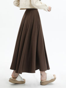 QIAOMIDUO | Chic Brown Umbrella Skirt High Waist Long Gown For Women Autumn Collection Plus Size Vintage Style Maxi Dress Ankle Length