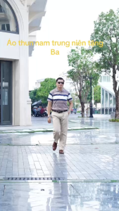 Áo Thun Nam Có Túi Trung Niên Sọc Ngang Cổ Bẻ From Rộng Tay ngắn Size Từ 50kg - 95kg