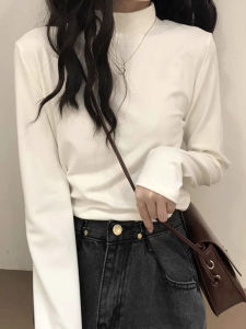 Thickened Fleece Long Sleeve Base Shirt Half High Collar Women Inner Wear Slim Fit Autumn Winter New Style Spring Summer Top