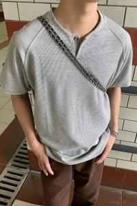 American Retro Cityboy Henley Shirt Mens Loose Raglan Short Sleeve Waffle Henry Collar T-Shirt Casual Easiest for Match Fashion