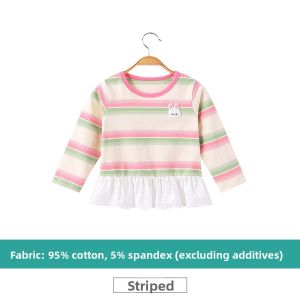 Hamqi | Spring & Autumn Childrens Striped T-Shirt with Pleated Skirt Hem