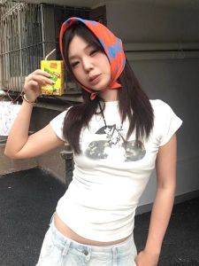 White Pure Cotton Short Sleeve T-Shirt Womens Slim Fit round Neck Summer New Style Cute Fashion Small Top