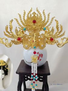 เครื่องประดับผมสไตล์ย้อนยุคสำหรับผู้หญิง มงกุฎฟูจินงกุ๊ต สีเงินทอง งานแต่งงาน ชุดฮันฟู่ จี้ปักลายฟูจิน วัสดุอื่นๆ