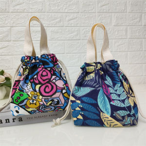 New 2025 Lightweight Drawstring Canvas Tote Bag Womens Market Bag Key Mobile Phone Bag Bucket Shape Soft Handbag for Middle-Aged