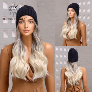 Blonde Unicorn Hat Wigs Cap with Hair Ombre Brown Blonde Color Connect Synthetic Hair Women Daily Party High Temperature