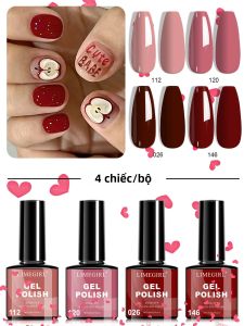 Bộ Sơn Gel Móng Tay LIMEGIRL 4 Món/bộ Màu Đỏ Nâu Bán Vĩnh Cửu Sử Dụng Đèn UV/LED Tẩy Được Dành Cho Chuyên Nghiệp & Sử Dụng Tại Nhà