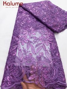 Kalume 2025 French Mesh Lace Fabric High Quality African Dry Bridal Lace Fabric With Sequins Colorful Lace For Sew Dress F4373