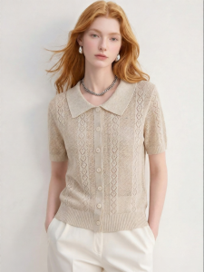 Round Neck Herringbone Knitted Shirt Thin for Summer
