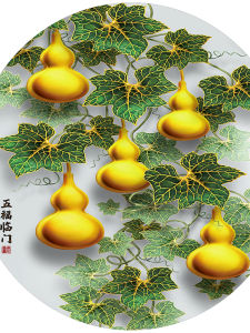 Tranh Trang Trí Hình Quả Dưa Chuột Vàng Tròn Phong Cách Trung Hoa Mới Họa Tiết Năm Phúc Đến Tự Dính Phòng Khách Phòng Ăn Phòng Ngủ