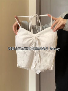 Áo Ba Lỗ Ren Trắng Cổ Treo Không Dây Gợi Cảm Mùa Hè Mới Thiết Kế Độc Đáo Có Đệm Ngực Cho Nữ