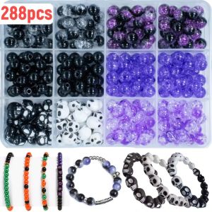 Bộ 288 Hạt Acrylic Đen & Tím Tự Làm Hạt Rời Để Làm Vòng Tay/bông Tai/dây Chuyền Phụ Kiện Quà Tặng Ngày Lễ Đồ Trang Trí Treo