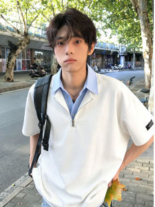 ZHUOCAN | College Style Pseudo Two-piece Polo T-shirt