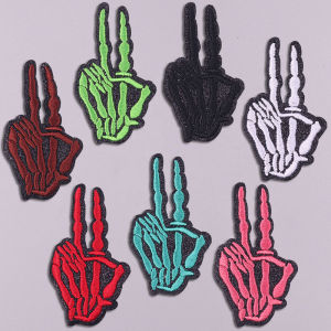 Skeleton Finger Patch Iron On Patches On Clothes Punk Skull Embroidered Patches For Clothing Stickers Hippie Badge Jackets