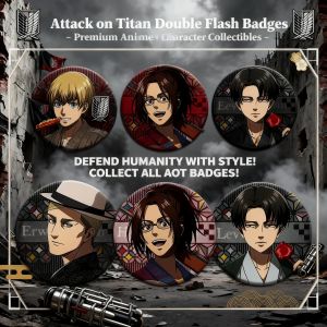 Bandai | Attack on Titan Anime Pin Badge Collectible Cosplay Gift 201 Series Double Flash 219 224 Plain Laser Silver Onion 75mm 58mm