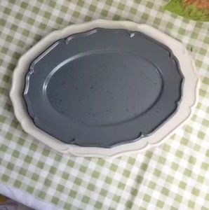 จานเปล จานใส่ปลา   ขนาด 12นิ้ว -14นิ้ว จานสีดำ จานสีขาว ขอบหยัก สไตล์โมเดิร์นมินิมอล สวยงาม เคลือบด้าน เข้าไมโครเวฟได้