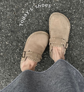 New 2025 Womens Leather Mule Slippers Thick Bottom Flat Bottom Slip-On Slippers Indoor Outdoor Wear College Style mid Heel