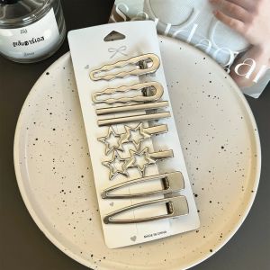 Y2K โลหะเงิน Hairpins ผู้หญิงดาวด้านข้าง Bangs Barrettes หลายรูปแบบไม่มีรอยต่อ Duckbill ขนคลิปสาวอุปกรณ์เสริมผม