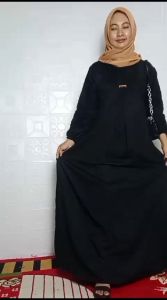 Gamis Wanita Terbaru Polo Linen Lengan Panjang Karet