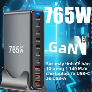 Trạm Sạc Máy Tính Để Bàn Đa Cổng USB GaN 765W PD3.1 Sạc Nhanh 140W Cho MacBook iPhone 14 Samsung Huawei Xiaomi iPad