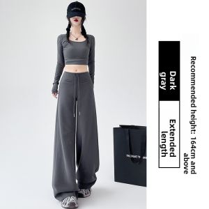 miiow | Slimming High Waist Wide Leg Straight Cut Pants Grey Color Women Casual Sport American Style Autumn Winter New Arrival