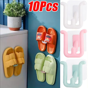 10pcs Wall Mounted Bathroom Slipper Hook / Punch-free Slippers Rack / Multipurpose Self Adhesive Slipper Storage Hook Rack for Bedroom Bathroom