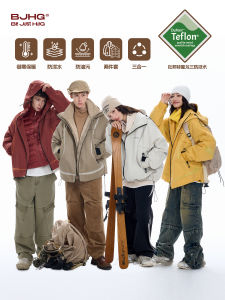 BJHG Three-in-One down Jacket Mens Autumn Winter Outdoor Sporty Anti-Dirt Anti-Water Anti-Wind Coat for Youth with Hood