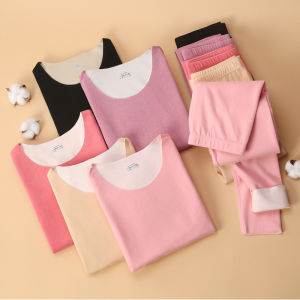 ชุดชั้นในกันหนาวแบบไร้รอยต่อผ้าฟลีซแบบกลับด้านได้รุ่นใหม่สำหรับผู้หญิงและคู่รัก เสื้อและกางเกงสำหรับฤดูใบไม้ร่วงและฤดูหนาว