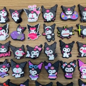 10pcs of KUROMI Purple Cartoon Cute Pattern Shoe Decor Japanese DIY Shoe Buckle 3D Perforated Shoes Childrens Flower Sand Accessories PVC Soft Rubber Sandals Pin Decorations