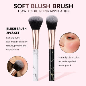 2PCS Soft Fluffy Blush Brush Set Marble Handle Skin‑Friendly Face Makeup Tools for Natural Blending