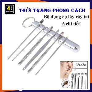 Bộ dụng cụ ngoáy tai inox 6 món kèm ống đựng món khóa inox - Bộ dụng cụ vệ sinh tai đồ lấy ráy tai Cao Cấp bằng thép không gỉ cho gia đình