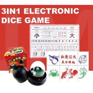 New Year 3 in 1 Electric Automatic Game Dice Roller Cup with Dice Playing Game Sheets Set 新年必备三合一大话电动骰盅大小鱼虾蟹骰子