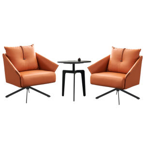 Genuine Leather Rotating Sofa Chair Modern Minimalist Living Room Casual Chair Iron Alloy Frame High Elastic Foam Sponge