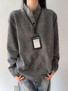 เสื้อยืดคอกลมแขนยาวลายทางสไตล์อเมริกัน CleanFit สำหรับผู้ชาย เสื้อเชิ้ตแขนยาวฤดูใบไม้ร่วง เสื้อผ้าทำงานลำลอง