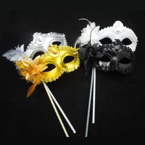 Venice Princess Hand-Held Mask Half Face Womens Halloween Makeup Dance Mask Cos Party Performance Props