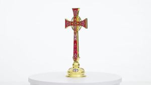 New Orthodox Standing Cross Jesus Cross Procession Cross Zinc Alloy Gold Plated Religious BoxGift Wedding Funeral Worship Church