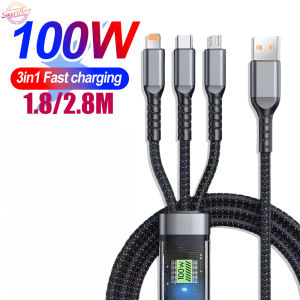 3 in 1 Type C Micro USB C Lightning Super Fast Charging Cable 100W Nylon Braided Data Cable for Samsung Huawei