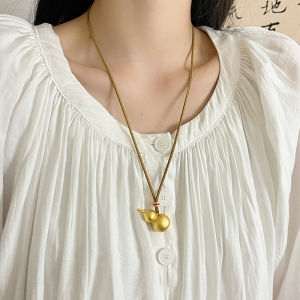 New Chinese Style Long Pendant Necklace Womens Fashion Jewelry Sand Gold Gourd Design  out water Pearl Sweater Chain Accessory