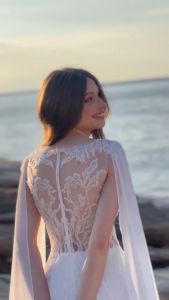 Cape Wedding Dress Chiffon Wedding Dress Rustic Wedding Dress White Chiffon Dress Wedding Dress Cape Sleeves