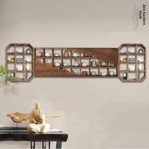 New Chinese Style Wall-mounted Storage and Display Rack Wooden