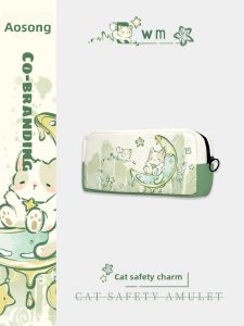 AOSONG | Adorable Korean Style Childrens School Supplies Canvas Pen Bag Cat Charm Pattern Unique Design For Kindergarten Girls
