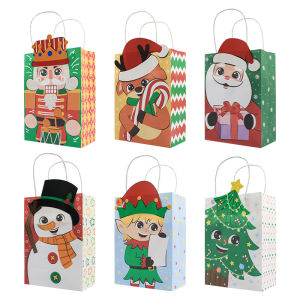 6/12PCS 3D Christmas Kraft Gift Bags for Holiday Paper Gift Bags 6 Designs Christmas Goody Bags Xmas Gift Bags