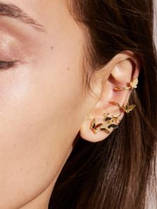 Japanese Style Luxury Butterfly 3D Flower Shiny Zircon Asymmetric Hook Clip-On Earrings Womens Fashion Jewelry Accessories